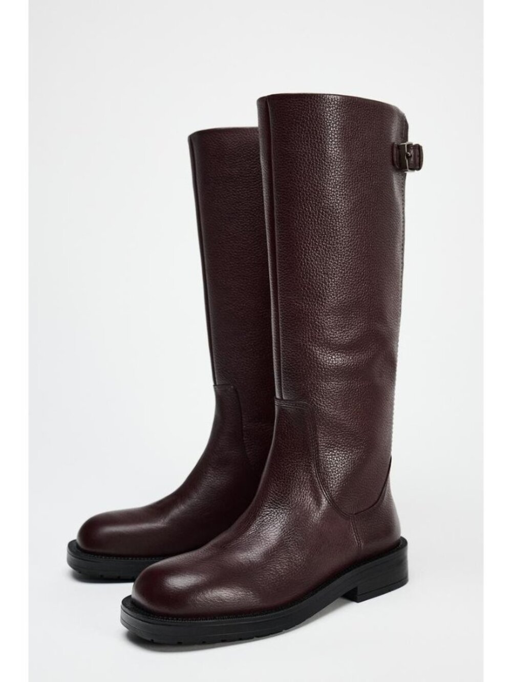 Zara Womens Leather Boots High Buckle EU 37 US 6.5 Burgundy Red 1017/410 NWOB